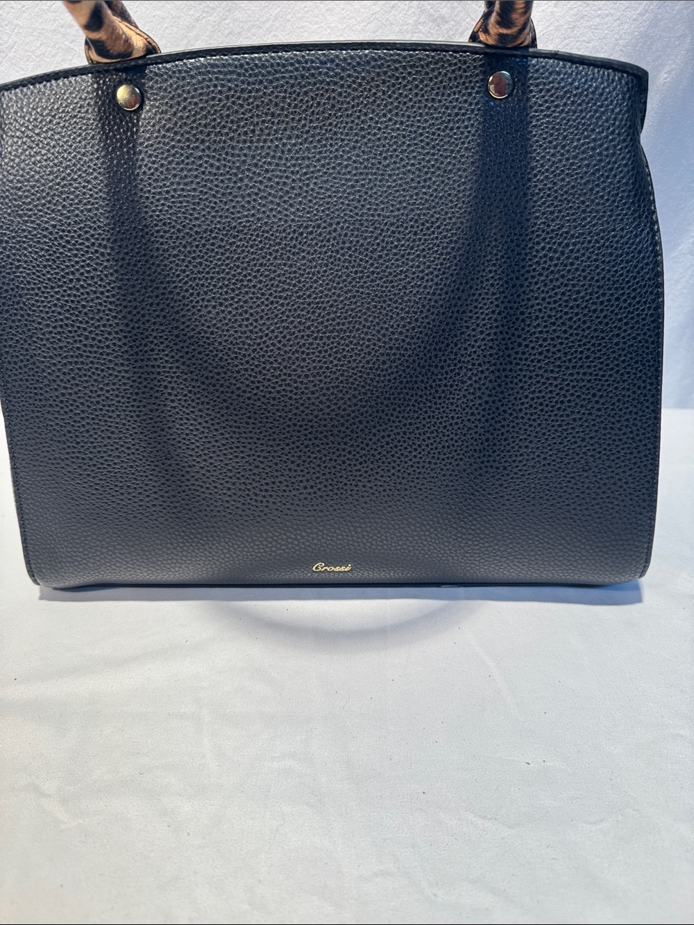 Black Satchel with Leopard Bow Accent - Picture 4 of 15